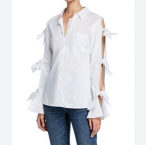 Jonathan Simkhai white tie-sleeve button-down Oxford shirt size M